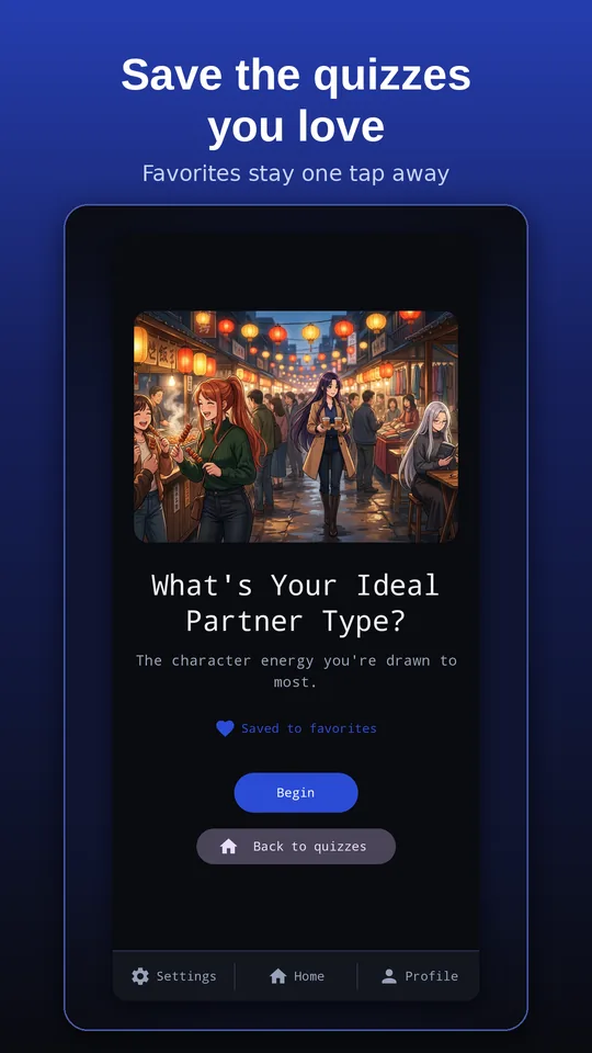A quiz intro screen saved to favorites